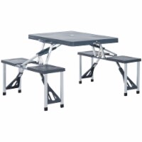 Camping Picnic Table Folding, Carry Handle Portable Outdoor Metal Table, Blue
