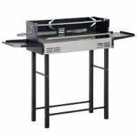 BBQ Rotisserie Grill Roaster w/ 3-Level Grill Grate & Foldable Storage Shelves