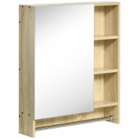 Wall-Mounted Bathroom Medicine Vanity Cabinet w/ 3 Shelves & Towel Rack Natural