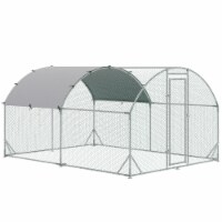 Metal Chicken Coop 2 Rooms Walk-in Enclosure Hen House W/ Water-Resist Cover