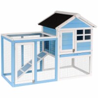 48 Bunny Cage 2 Story Rabbit Hutch w/ Run Pull Out Tray Ramp, Light Blue