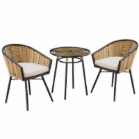 3pc Patio Bistro Set Rattan Wicker Furniture, 2 Armchairs, Coffee Table, White