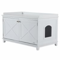 Cat Litter Box Furniture Enclosure Double-door End Table w/ Cat Hole White