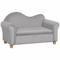 Foam and Velvet Kids Sofa with Inner Storage, Kids Couch with Soft Arms, Grey