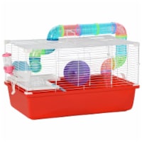 Large Hamster Cage and Habitat W/ Tube Tunnels, Exercise Wheel, Ladder, Red