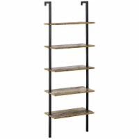 Industrial 5 Tier Ladder Shelf, Wall Mount Storage Shelves Metal Frame, Brown