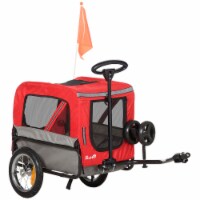 2-in-1 Dog Bike Trailer Trolley W/ Reflectors Flag Quick-release Wheel, Red