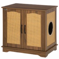 Litter Box Enclosure Cat Washroom Wooden Pet House End Table W/ Cushion, Walnut