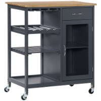 Utility Kitchen Cart Rolling Kitchen Island Storage Trolley w/ Wine Rack, Grey