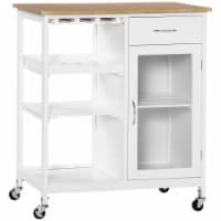Utility Kitchen Cart Rolling Kitchen Island Storage Trolley w/ Wine Rack, White