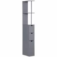 54  Tall Bathroom Linen 2-Tier Cabinet Shelf Storage Cupboard w/ Drawers, Grey