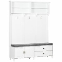 Hall Tree with Storage Bench with Storage Shelves, Cabinet and Drawers White