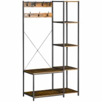 Hall Tree with Side Storage Shelves, Entryway Bench with Coat Rack Rustic Brown