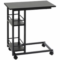 C-Shape Side Table with Storage, Mobile End Table for Living Room, Black