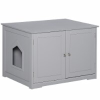 Cat Litter Box Enclosure Washroom End Table w/ Cat Hole Magnetic Doors Dark Grey
