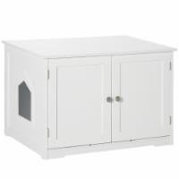 Cat Litter Box Enclosure Washroom End Table w/ Cat Hole Magnetic Doors White