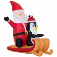5ft Inflatable Christmas Santa Claus and Penguin on Sleigh LED Display for Lawn