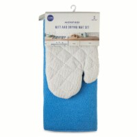 Core Home Microfiber Mitt And Drying Mat Set - White & Blue Perspective: Main