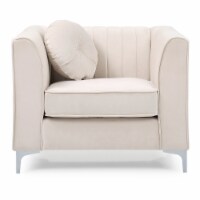 Delray Ivory Vertical Channel Quilted Accent Chair With Round Throw Pillow