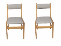 Cara Light Grey Rubber Wood Fabric Dining Chair with Natural Leg (Set of 2)