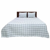 Windowpane Grey And Black Cotton Queen Coverlet Set