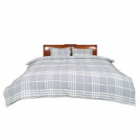 Banbury Plaid Grey And Ivory Cotton King Comforter Set