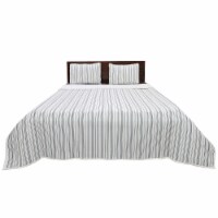 Ticking Stripe Ivory And Blue Cotton King Quilt Set