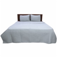 Herring Bone Ivory And Navy Cotton Twin Quilt Set
