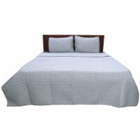 Herring Bone Ivory And Navy Cotton King Quilt Set