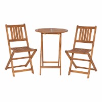 Martindale 3 Piece Folding Patio Bistro Set, Indoor/Outdoor Acacia Round Wood Table and 2