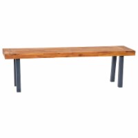 Martindale Solid Acacia Wood Patio Dining Bench for 2 with Slatted Top and Black Flared Wo