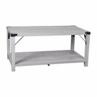 Wyatt Modern Farmhouse Wooden 2 Tier Coffee Table with Black Metal Corner Accents and Cros