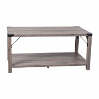 Wyatt Modern Farmhouse Wooden 2 Tier Coffee Table with Black Metal Corner Accents and Cros