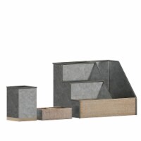 Comerford 3 Piece Galvanized Finish Metal and Rustic Wood Organizer Set For Desktop, Count