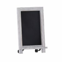 Magnetic Chalkboard, Washed White Wood Frame, Metal Scrolled Legs