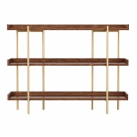 Martha Stewart Display Bookcase with Vertical Steel Posts - Walnut Wood Grain/Polished Brass Perspective: Main