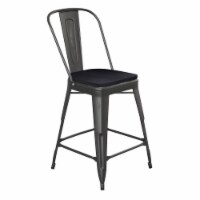 Carly Commercial Grade 24 High Black Metal Indoor-Outdoor Counter Height Stool with Back