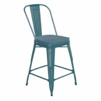 Carly Commercial Grade 24 High Kelly Blue-Teal Metal Indoor-Outdoor Counter Height Stool