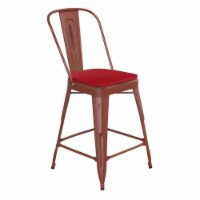 Carly Commercial Grade 24 High Kelly Red Metal Indoor-Outdoor Counter Height Stool with B