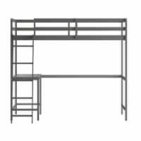 Riley Loft Bed Frame with Desk, Full Size Wooden Bed Frame with Protective Guard Rails & Perspective: Main