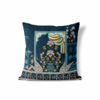Mughal Paradise Throw Pillow with Removable Cover in Indigo 18x18