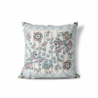 Aquatic Peacock Indoor/Outdoor Pillow with Removable Cover in Pink 18x18