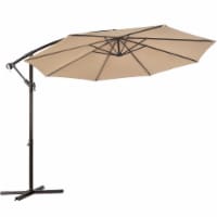 Costway 10' Hanging Umbrella Patio Sun Shade Offset Outdoor Market W/t Cross Base Beige Perspective: Main