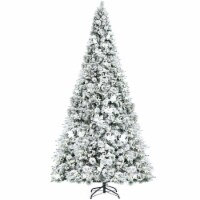 Costway 8ft Snow Flocked Hinged Christmas Tree w/ Berries & Poinsettia Flowers Perspective: Main
