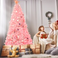 Costway 7.5Ft Hinged Artificial Christmas Tree Full Fir Tree New PVC w/ Metal Stand Pink Perspective: Main