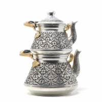 BeldiNest Handmade Turkish Double Boiler Conic Tin Plated Copper Teapot