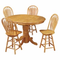Oak Selections 5 Piece 66  Oval Extendable Pedestal Pub Set | 4 Swivel Barstools | Seats 8