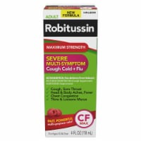 Robitussin CF Max, Severe Cough, Cold and Flu Relief, Dextromethorphan, Raspberry Mint Flavor Syrup Perspective: Main