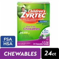 Children's Zyrtec 24 Hour Allergy Relief Dye-Free Chewable Tablets Cetirizine HCl 5mg Grape Flavor