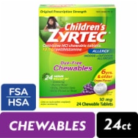Children's Zyrtec 24 Hour Allergy Relief Dye-Free Chewable Tablets Cetirizine HCl 10 mg Grape Flavor